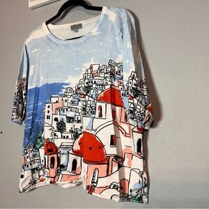 Joseph A Santorini Greece Sweater Size XL Skyline Cityscape Travel Europe